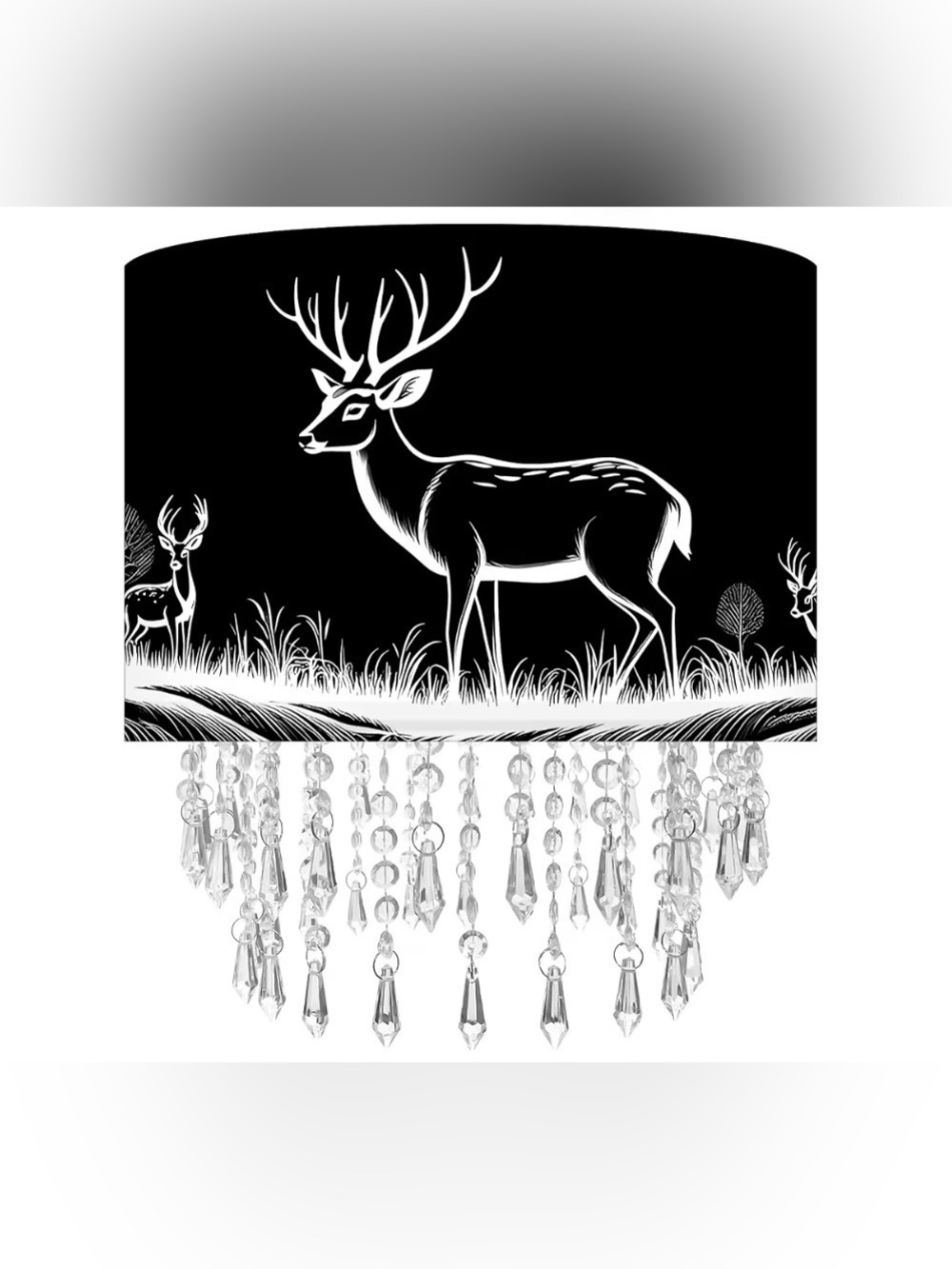 Deer & Forest Lamp Shade Acrylic Bead Droplets, Black Drum Fabric Light Shade fo